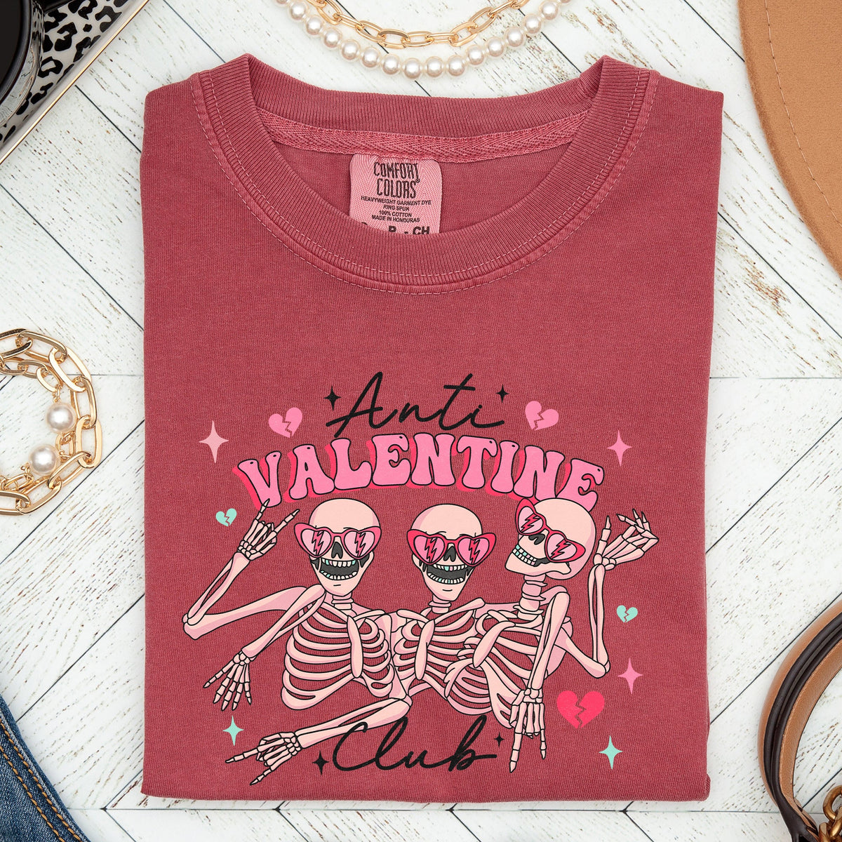 Anti Valentine's Club Skeleton Valentine's Day Edition Vintage Comfort Colors Tee