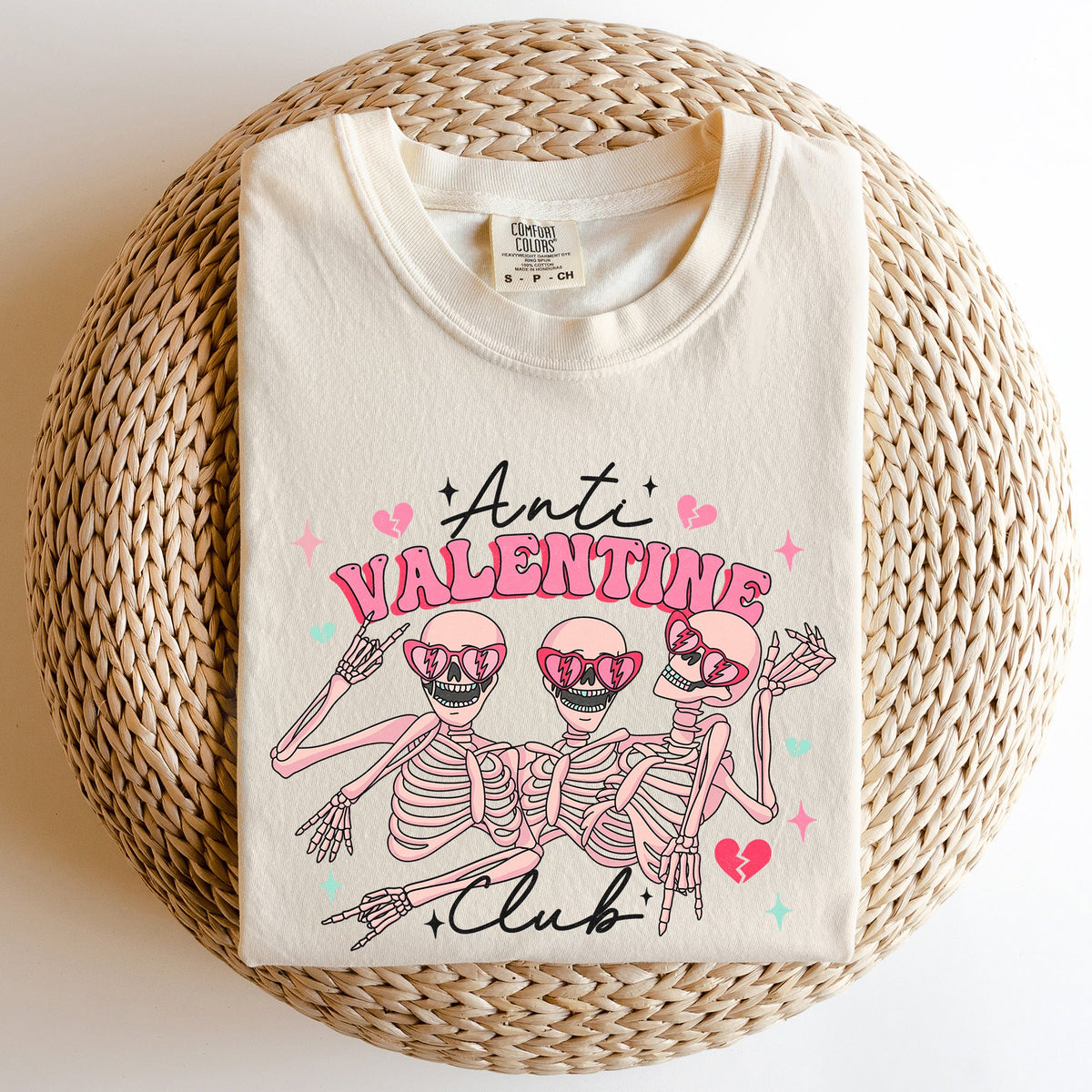 Anti Valentine's Club Skeleton Valentine's Day Edition Vintage Comfort Colors Tee