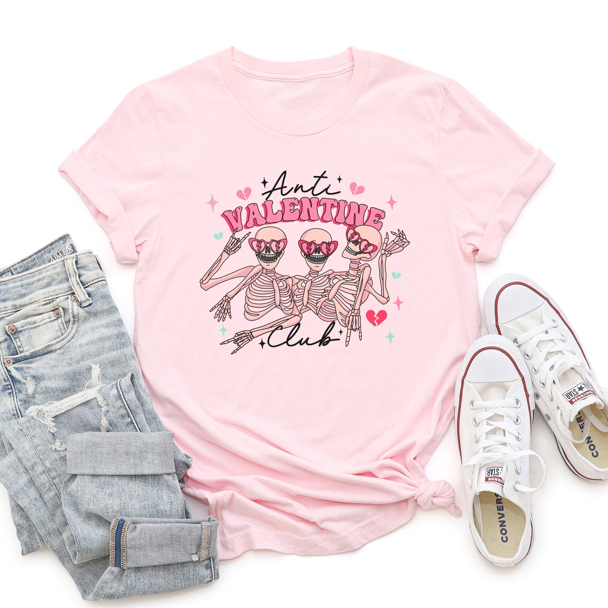 Anti Valentine's Club Skeleton Dark Humor Vintage Gothic Style Edition Graphic Tee