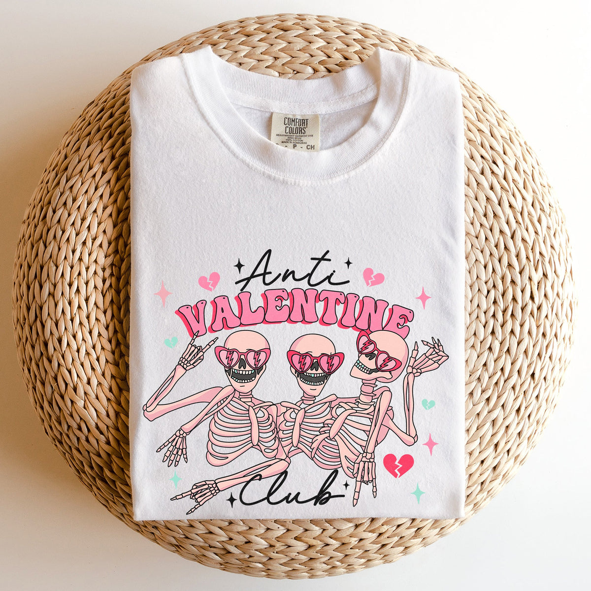 Anti Valentine's Club Skeleton Valentine's Day Edition Vintage Comfort Colors Tee