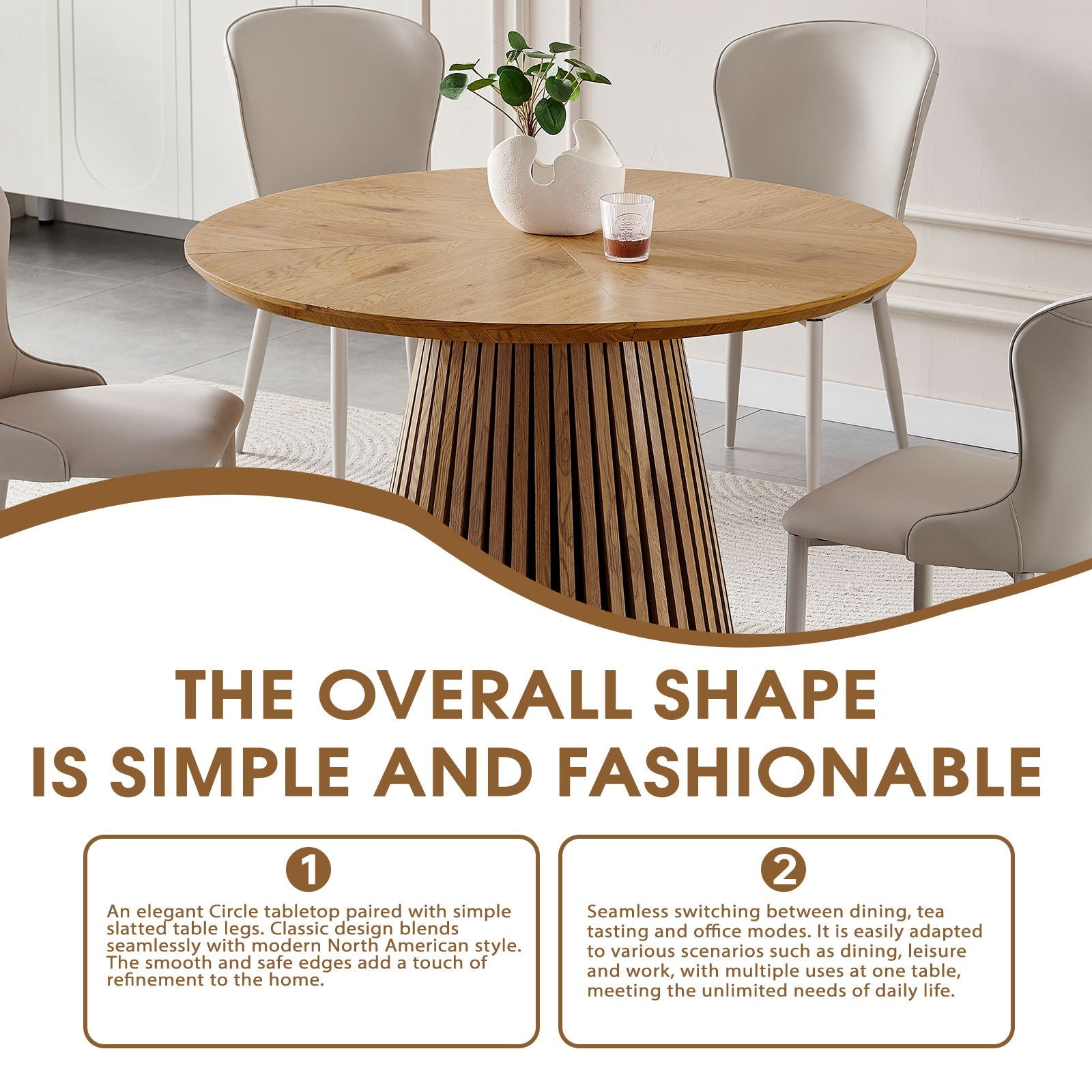 Round Dining Table For Dining Room - Natural Wood