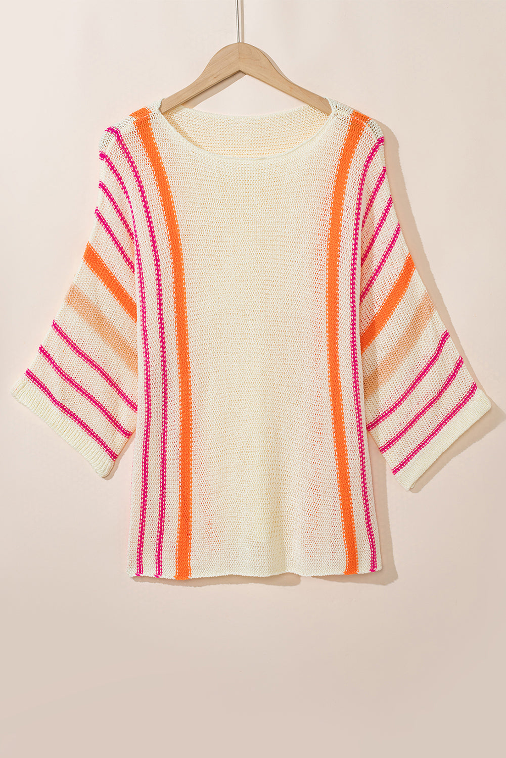 Stripe Detail Wide 3/4 Sleeve Knit Top
