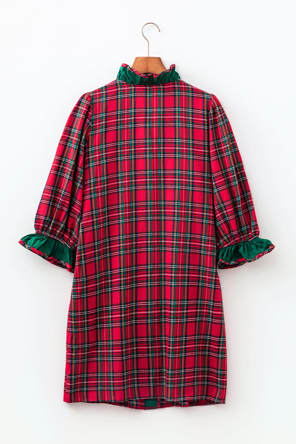 Plaid Ruffle Colorblock Buttoned Mini Dress