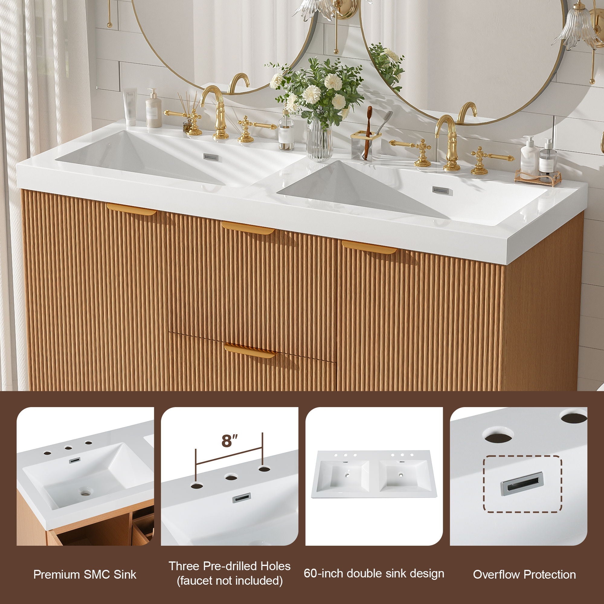 Modern Wall Mounted Bathroom Vanity, Soft Close Doors