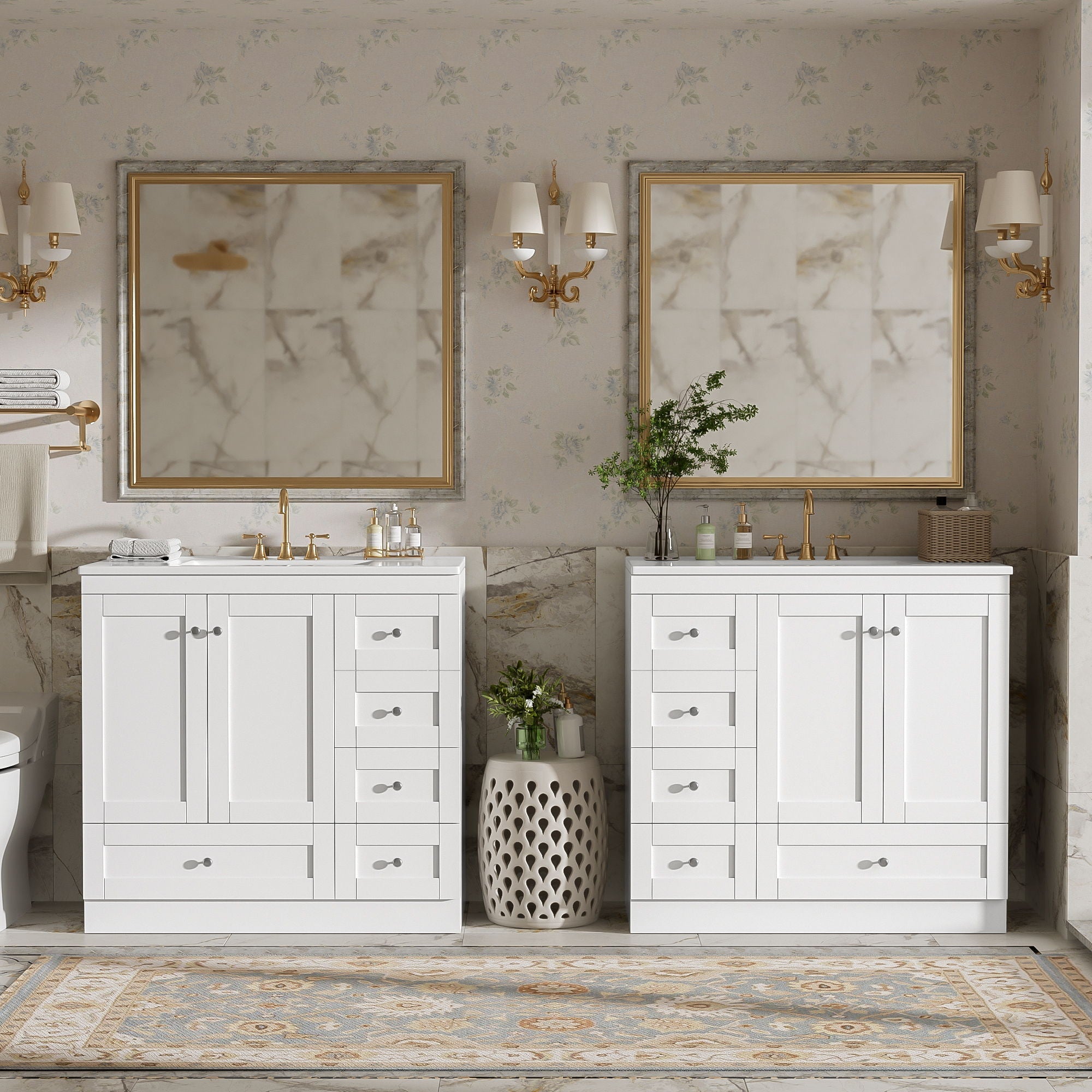 Shaker Free Standing Bathroom Vanity Cabinet & Sink, Soft Close Drawers, Soft Close Doors
