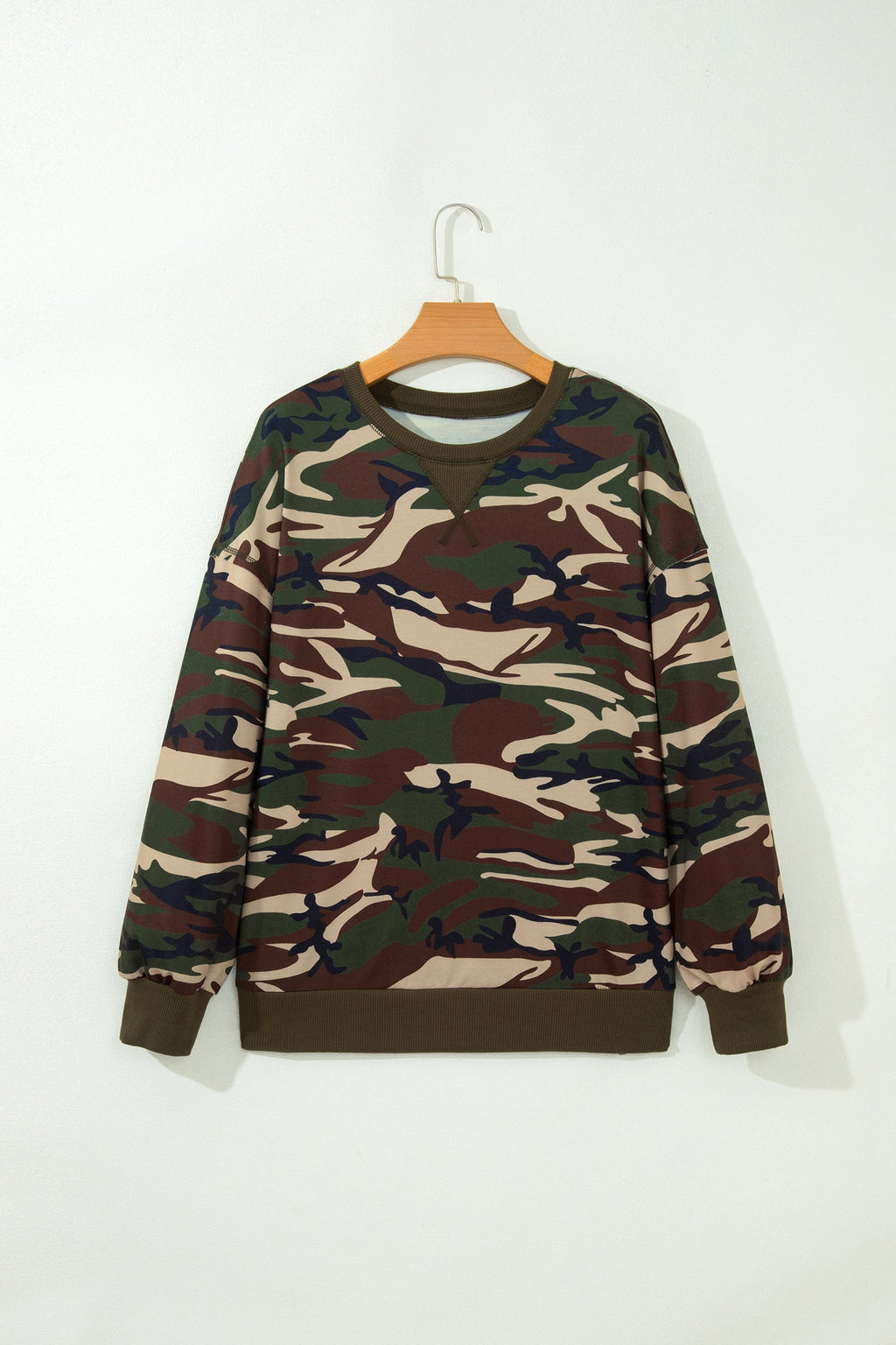 Camo Baggy Round Neck Long Sleeve Pullover Sweatshirt
