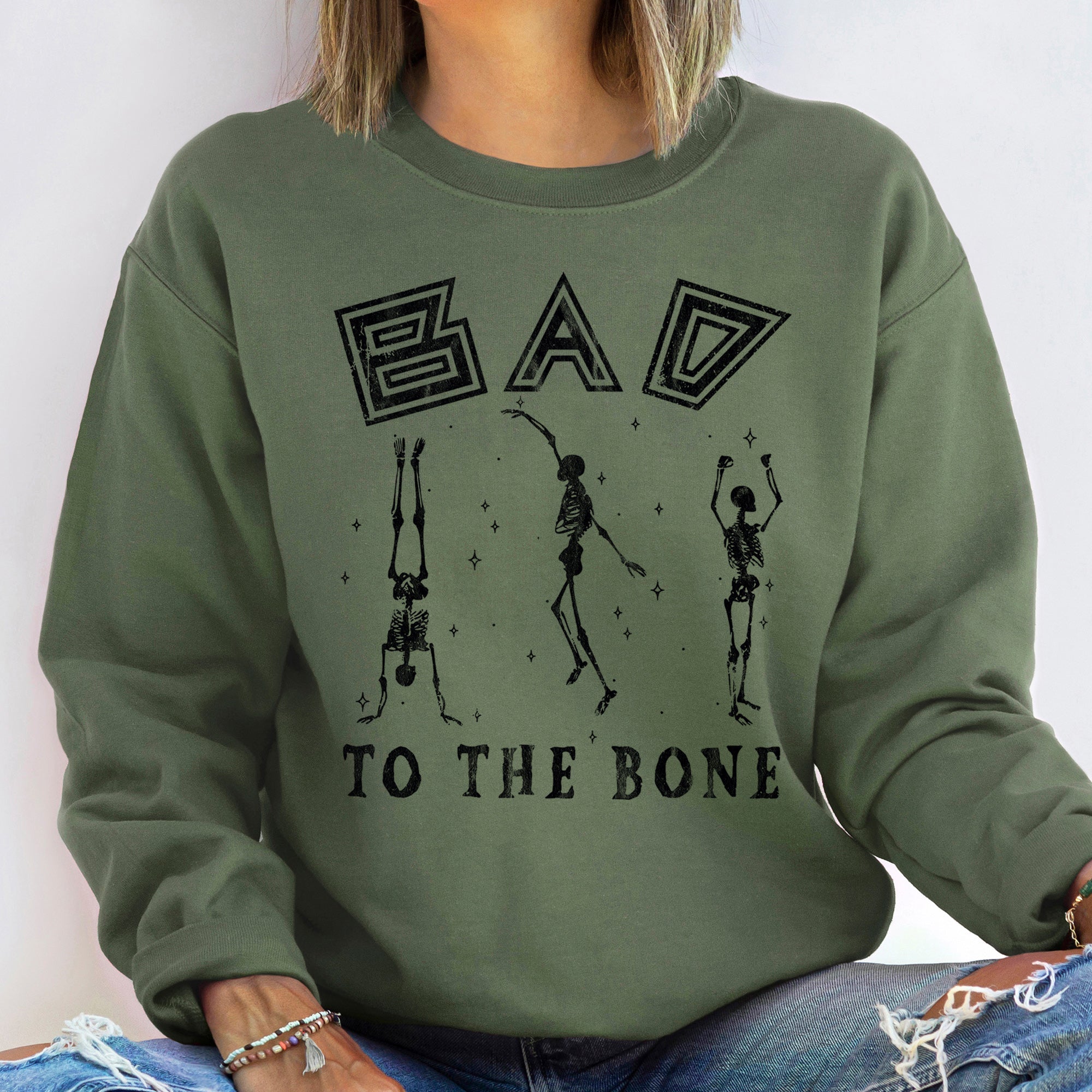 Bad To The Bone Halloween Ultimate Edition Graphic Print For Spooky Season Fans Sweatshirt