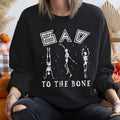 Bad To The Bone Vintage Halloween Spooky Retro Gothic Nostalgic Cozy Plush Fleece Graphic Sweatshirt