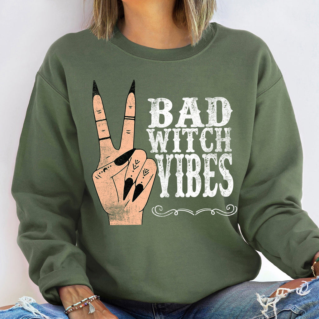 Bad Witch Vibes Vintage Halloween Moonlit Spooky Season Cozy Premium Edition Sweatshirt