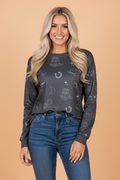 Western Crew Neck Long Sleeve Sweatshirt