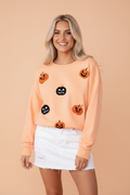 Halloween Embroidered Jack-O-Lantern Drop Shoulder Sweatshirt
