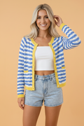 Stripe Colorblock Button Front Knit Cardigan