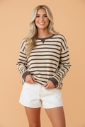 Stripe Patchwork Ribbed Cuff Long Sleeve Sweatshirt