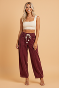 Corduroy Drawstring Waist Pleated Straight Leg Pants