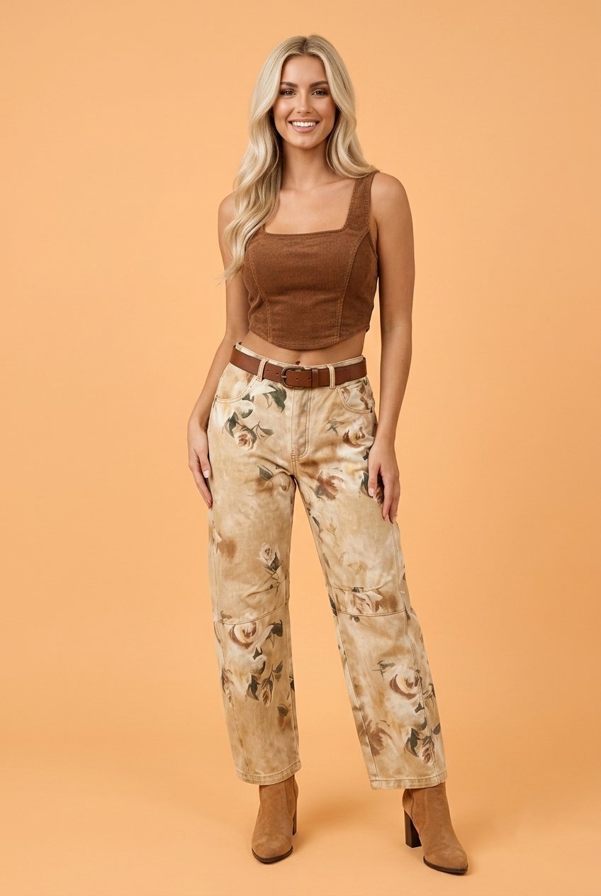 Floral Retro Denim Ankle Barrel Jeans