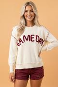 Game Day Embroidered Reverse Seam Drop Shoulder Sweater