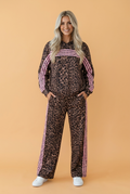 Leopard Contrast Stripe Hoodie & Drawstring Pants Set