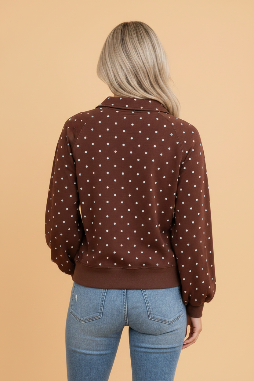 Polka Dot Metal Button Collar Pullover Sweatshirt