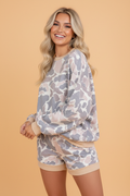 Camo Patchwork Colorblock Long Sleeve Top and Shorts Set