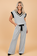 Colorblock Fringe Trim V-Neck Tank & Drawstring Pants Set