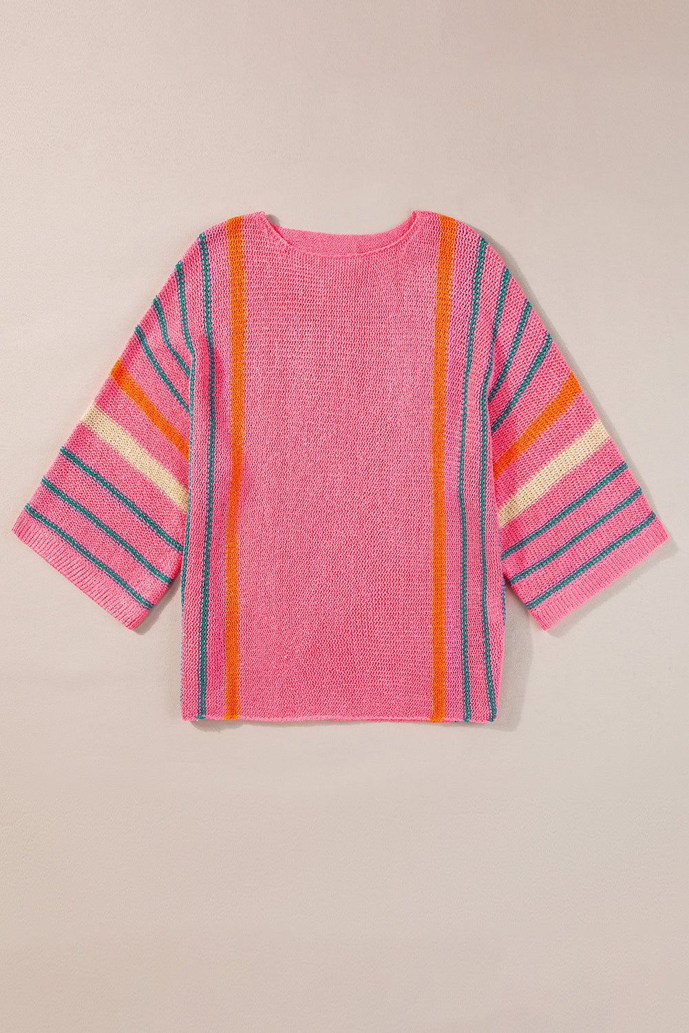 Stripe Detail Wide 3/4 Sleeve Knit Top