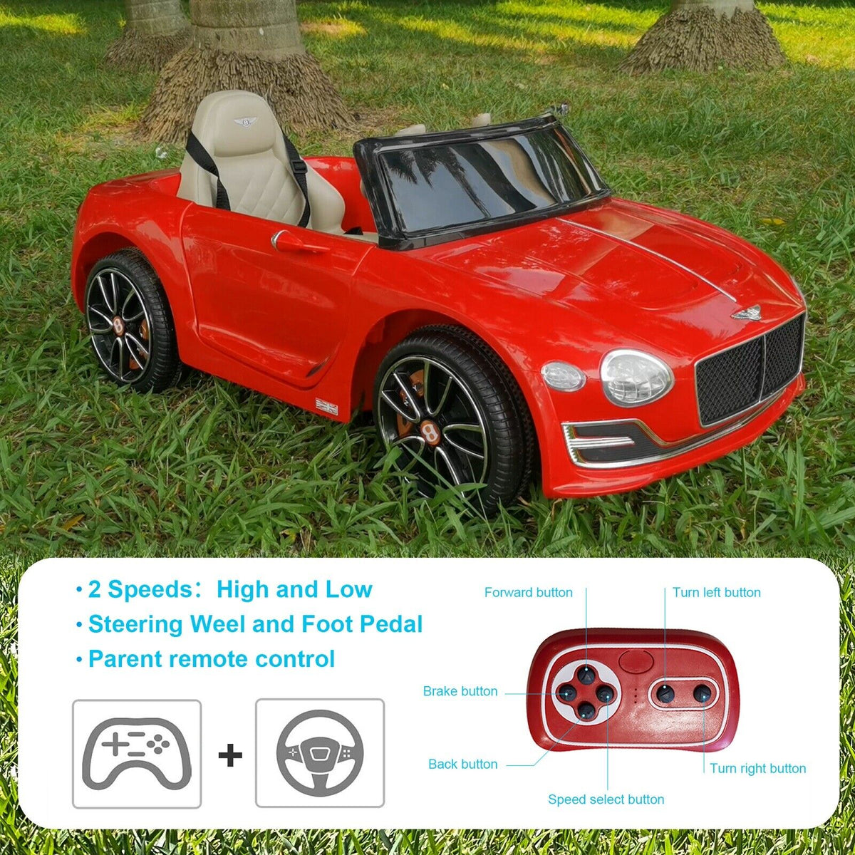 Premium Bentley Style Kids Electric Ride On Cars with Remote Control - Perfect Gift for Young Drivers