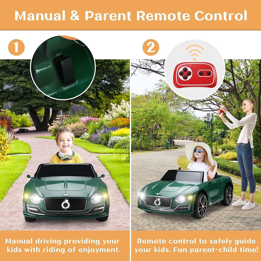 12V Kids Electric Ride on Car with Remote Control and LED Lights - Bentley Style Toy Gift