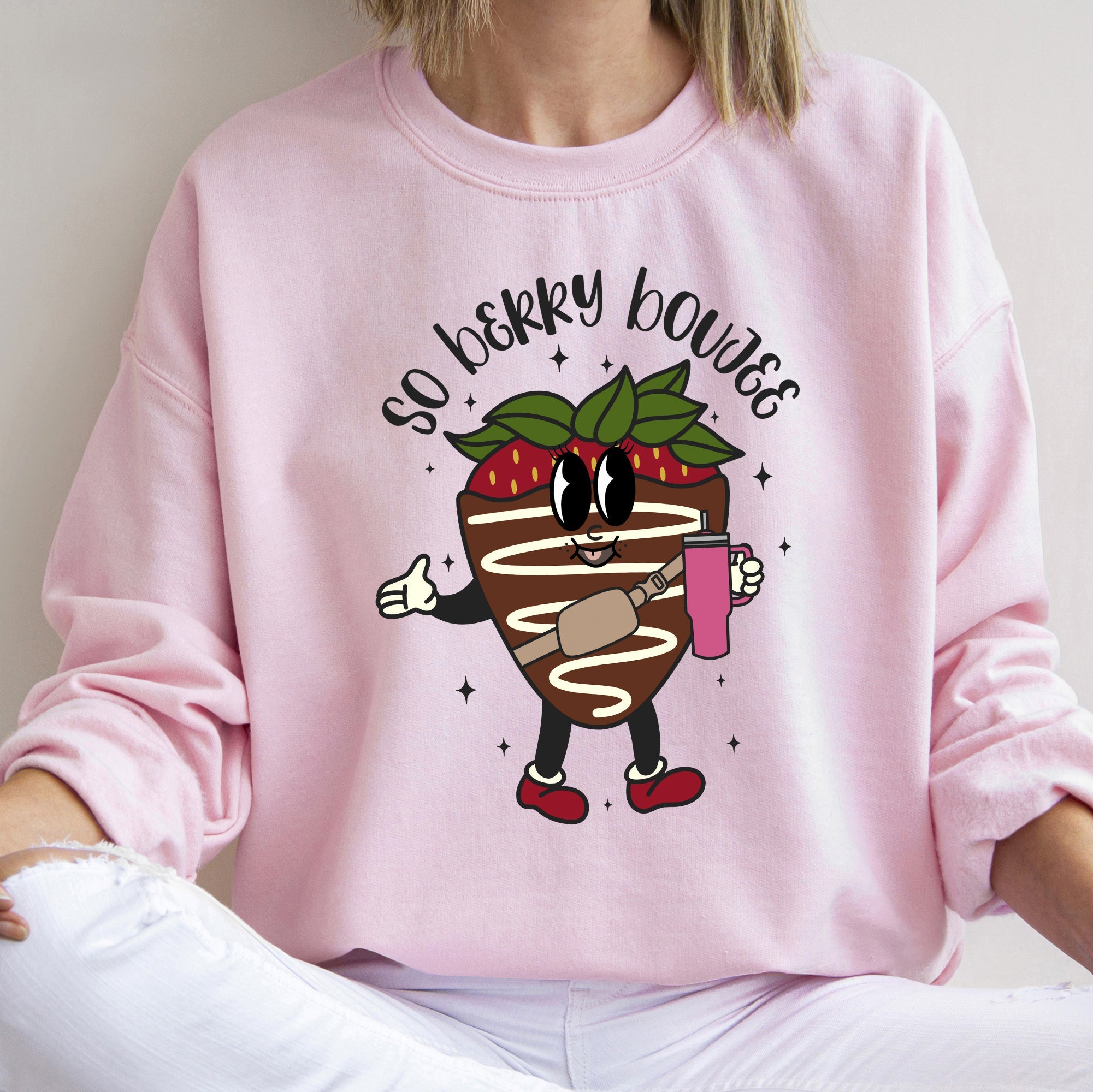 So Berry Boujee Chocolate Strawberry Bougie Print Cozy Luxe Weekend Wear Sweatshirt