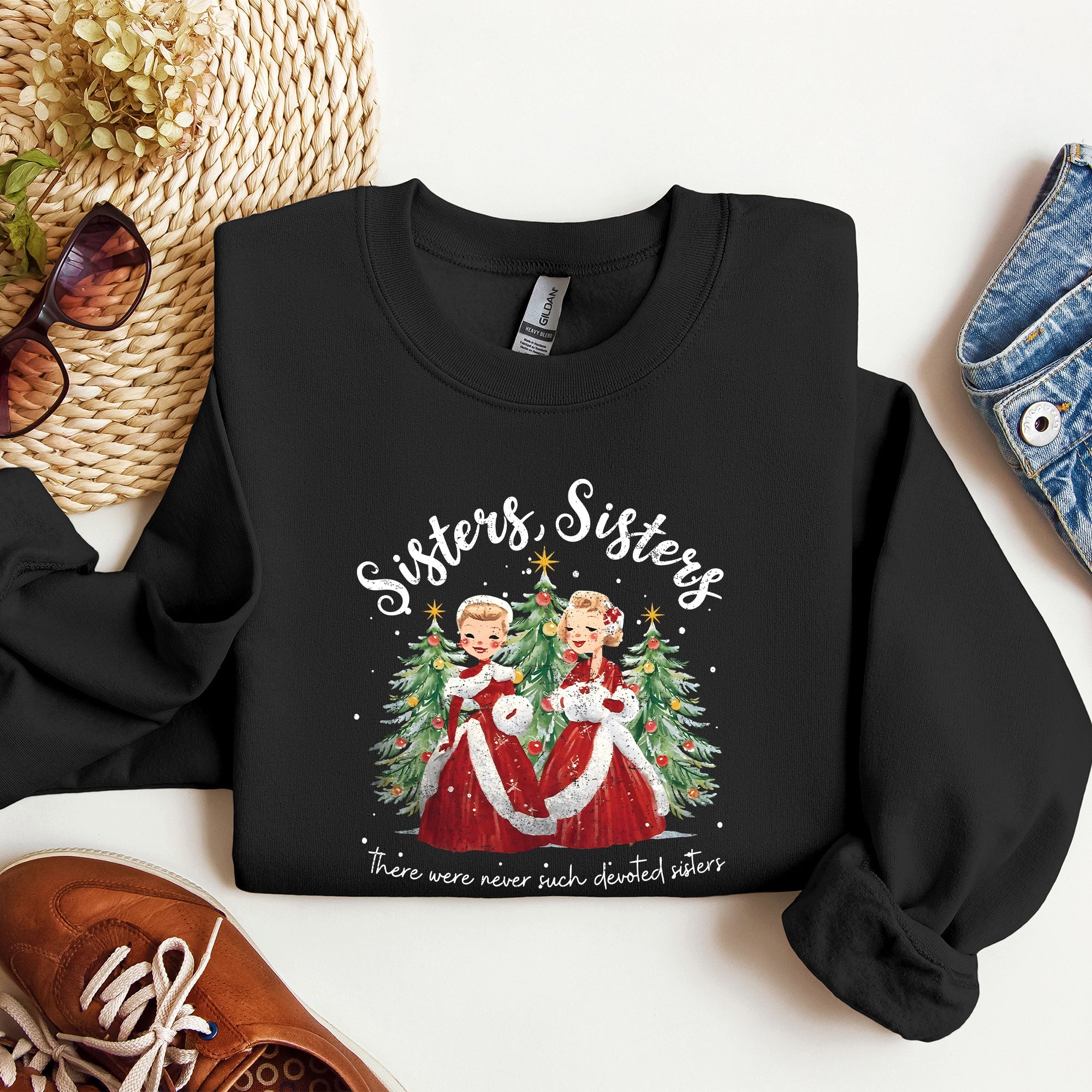 Sisters White Christmas Movie Inspired Classic Musical Cozy Cotton Blend Sweatshirt