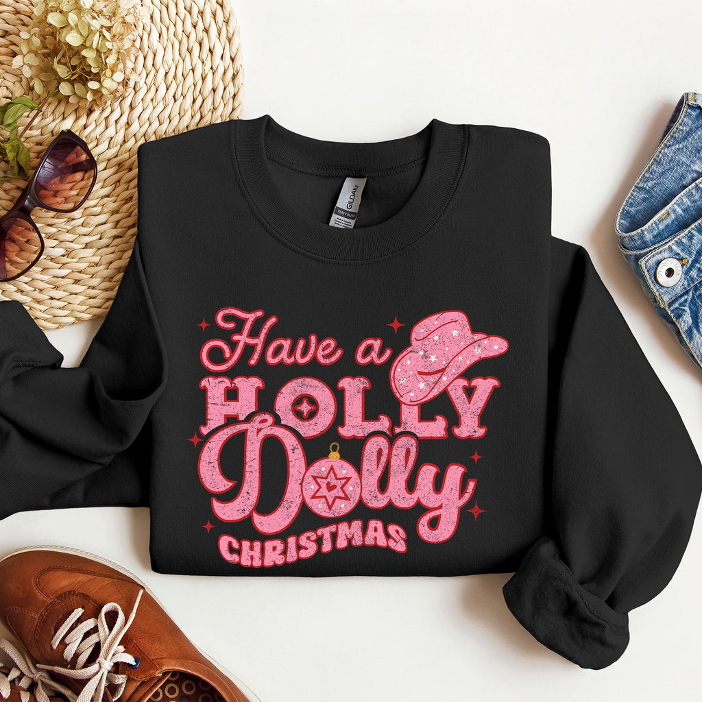 Holly Dolly Christmas Country Music Holiday Cheer Festive Cozy Vibe Graphic Sweatshirt
