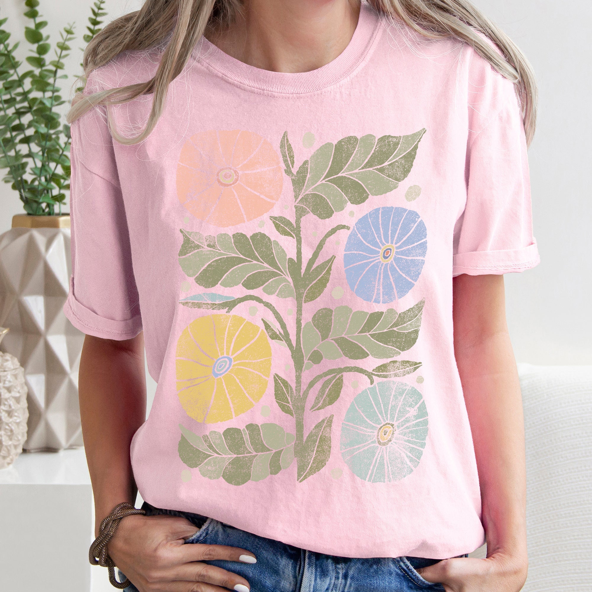 Boho Folk Art Chic Flower Comfort Colors Tee