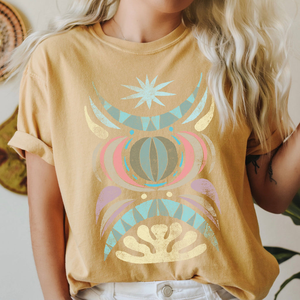 Boho Folk Art Celestial Star Comfort Colors Tee Soft Cotton Everyday Casual Wear