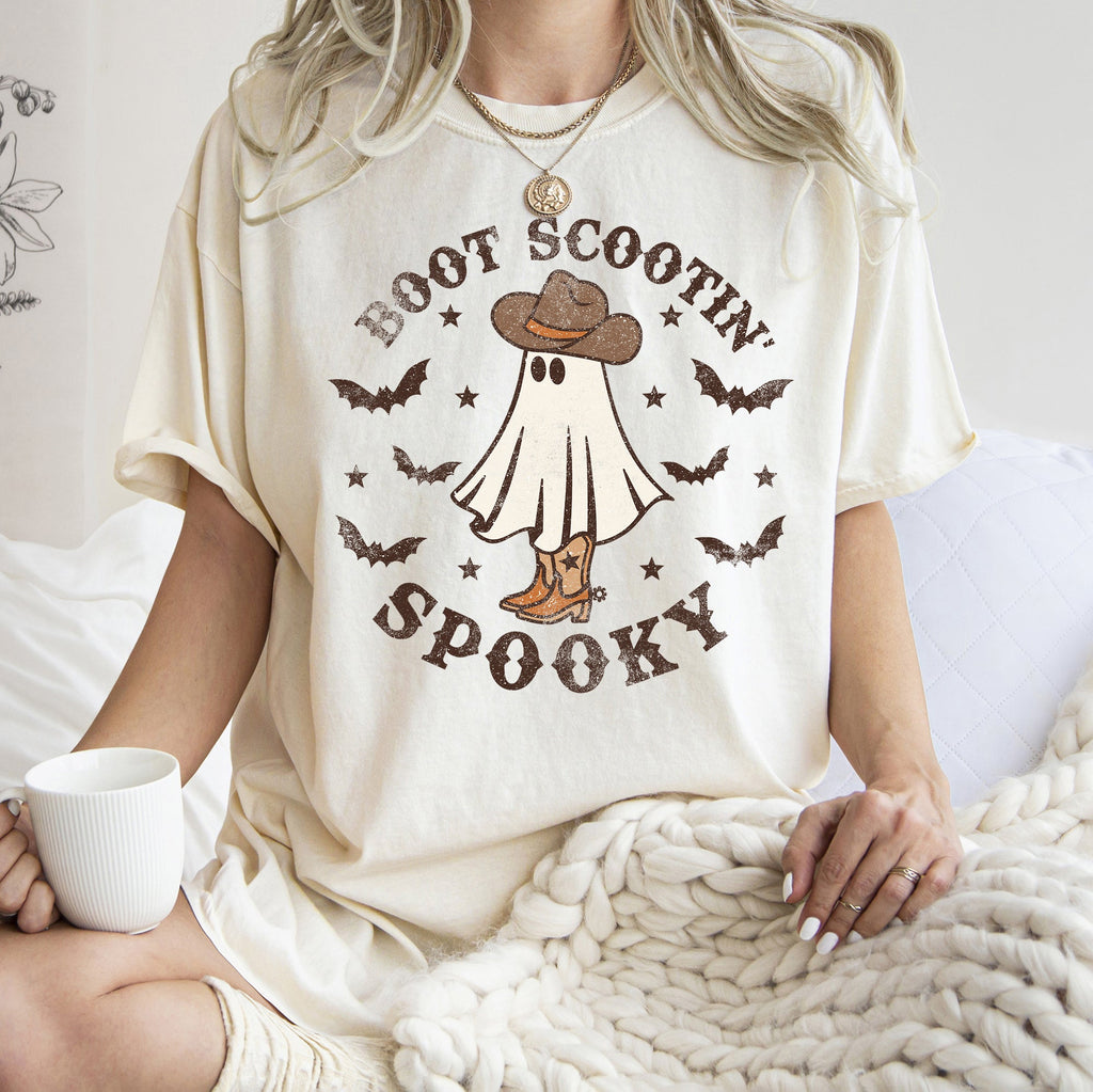 Boot Scooting Spooky Retro Ghost Featuring Classic Halloween Motif Comfort Colors Tee
