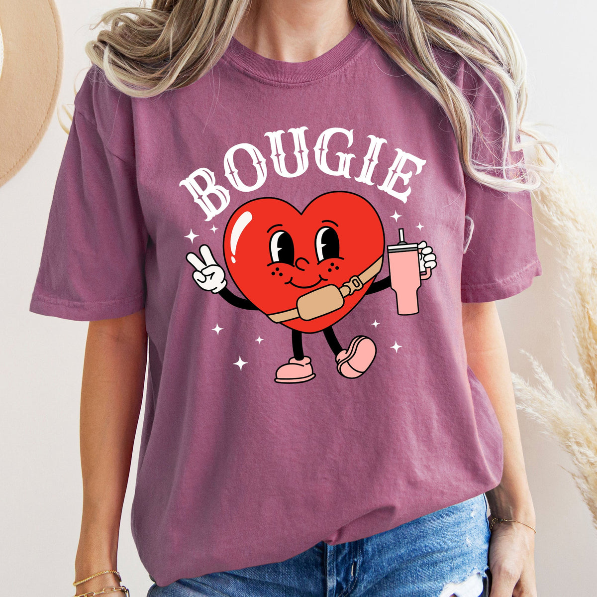 Bougie Heart Boujee Luxe Love Statement For Valentine's Day Inspired Vintage Vibe Edition Comfort Colors Tee