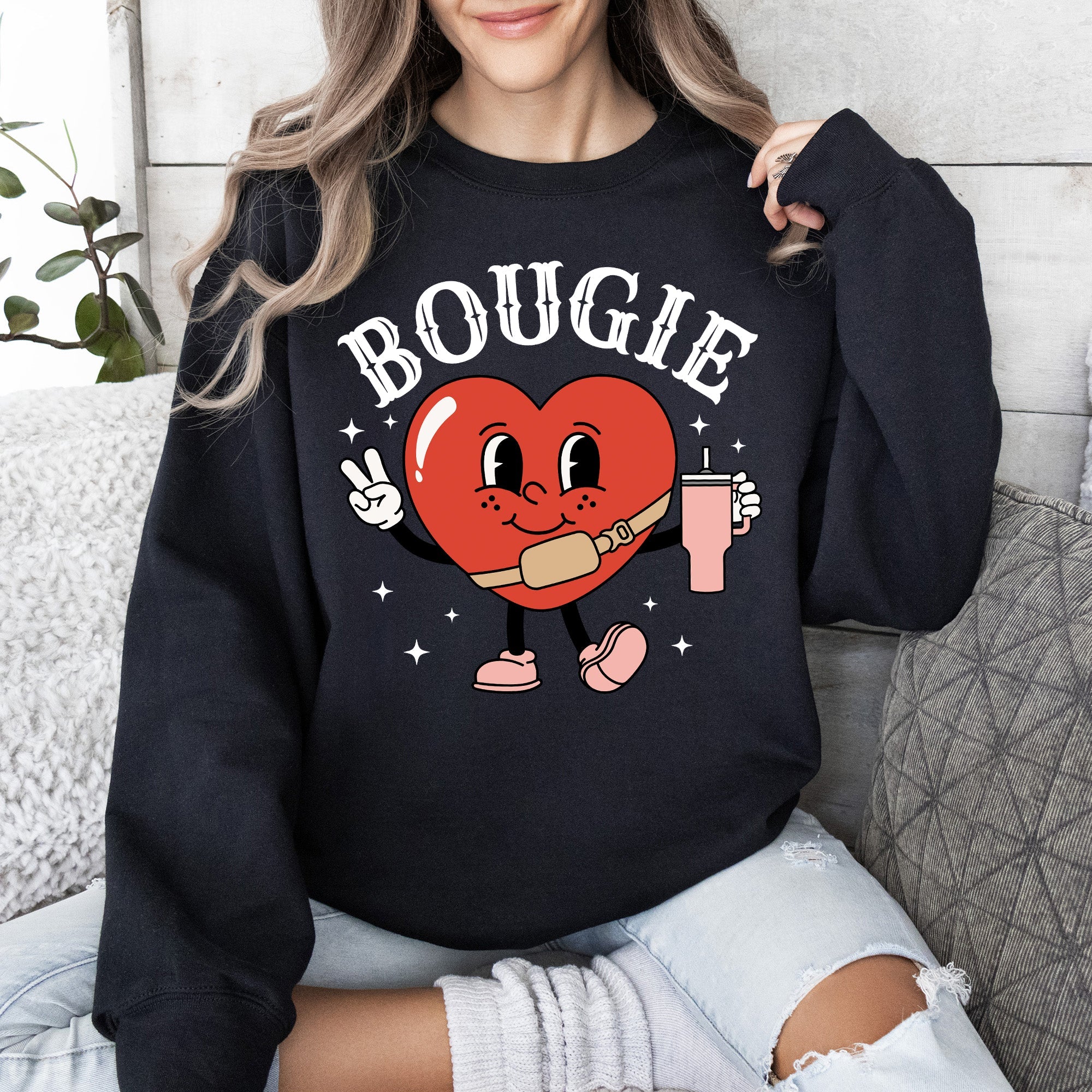 Bougie Heart Boujee Valentine Graphic Love Letter Cozy Luxe Statement Sweatshirt