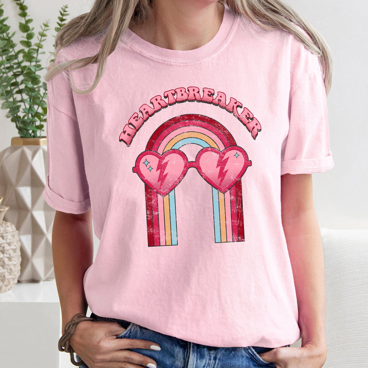 Heart Breaker Love Sunglasses Retro Vintage Neon Elements Illustration Comfort Colors Tee