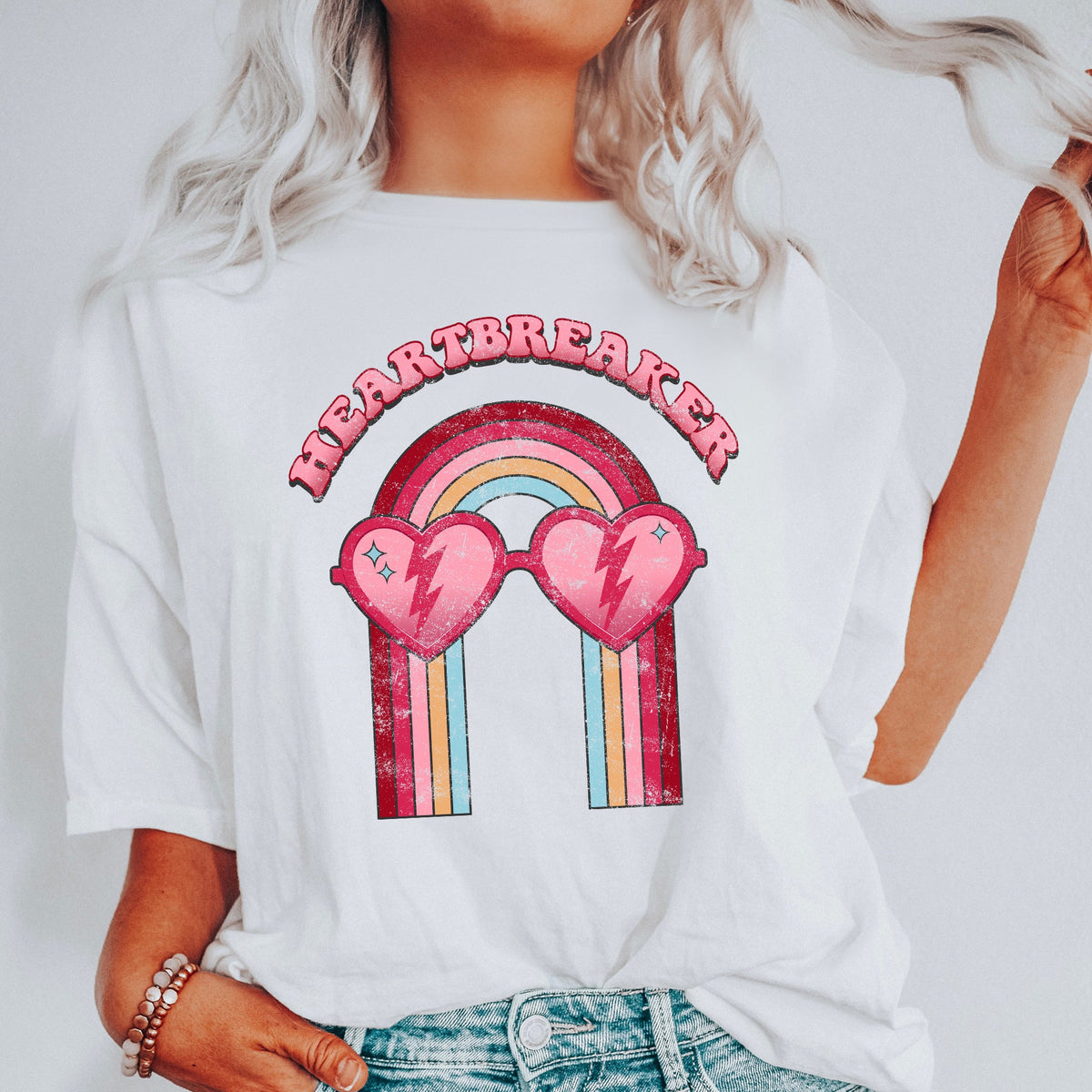 Heart Breaker Love Sunglasses Retro Vintage Neon Elements Illustration Comfort Colors Tee