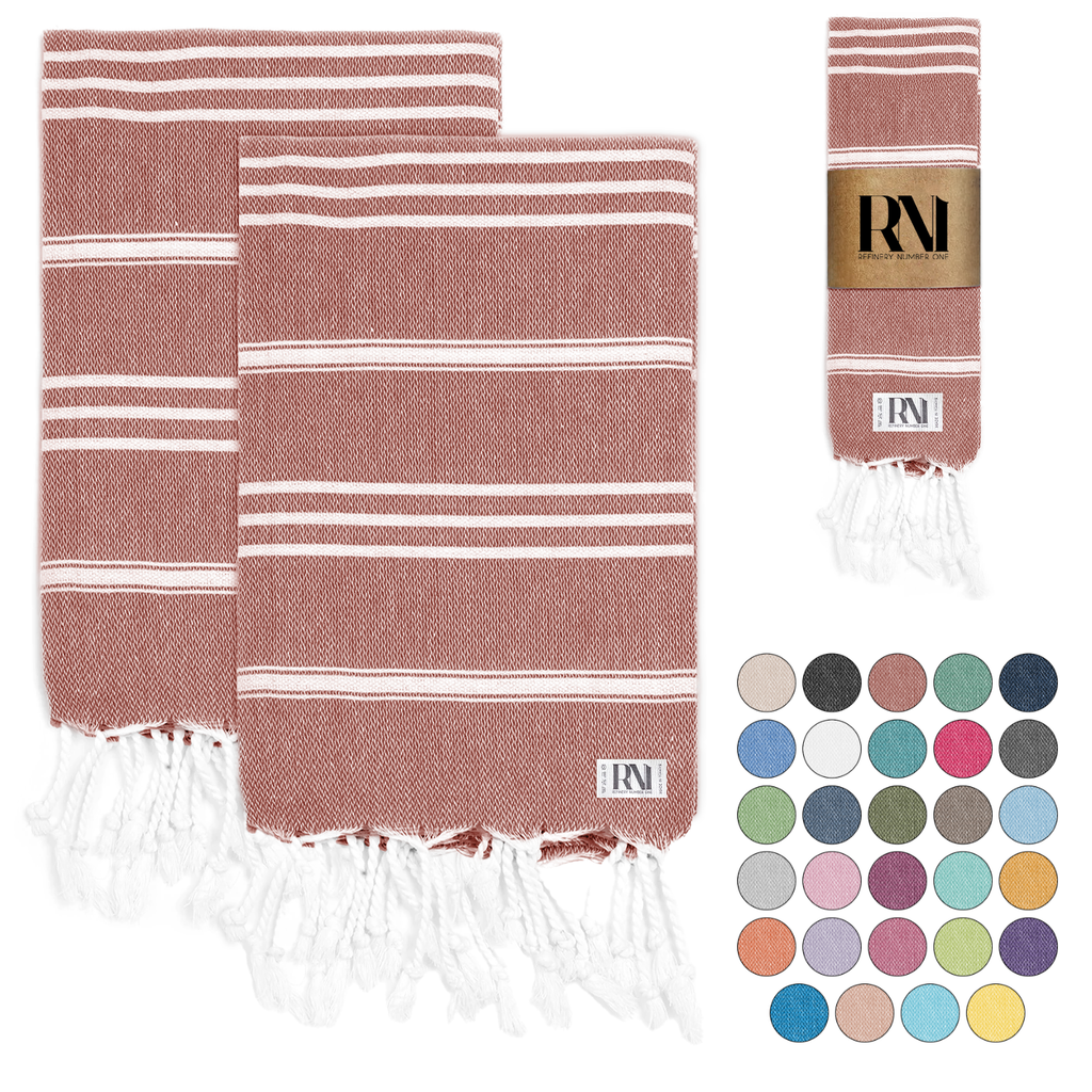 Istanbul Classic Turkish Hand Towel Set for Kitchen, Bath, Beach, Gym, Yoga and Travel