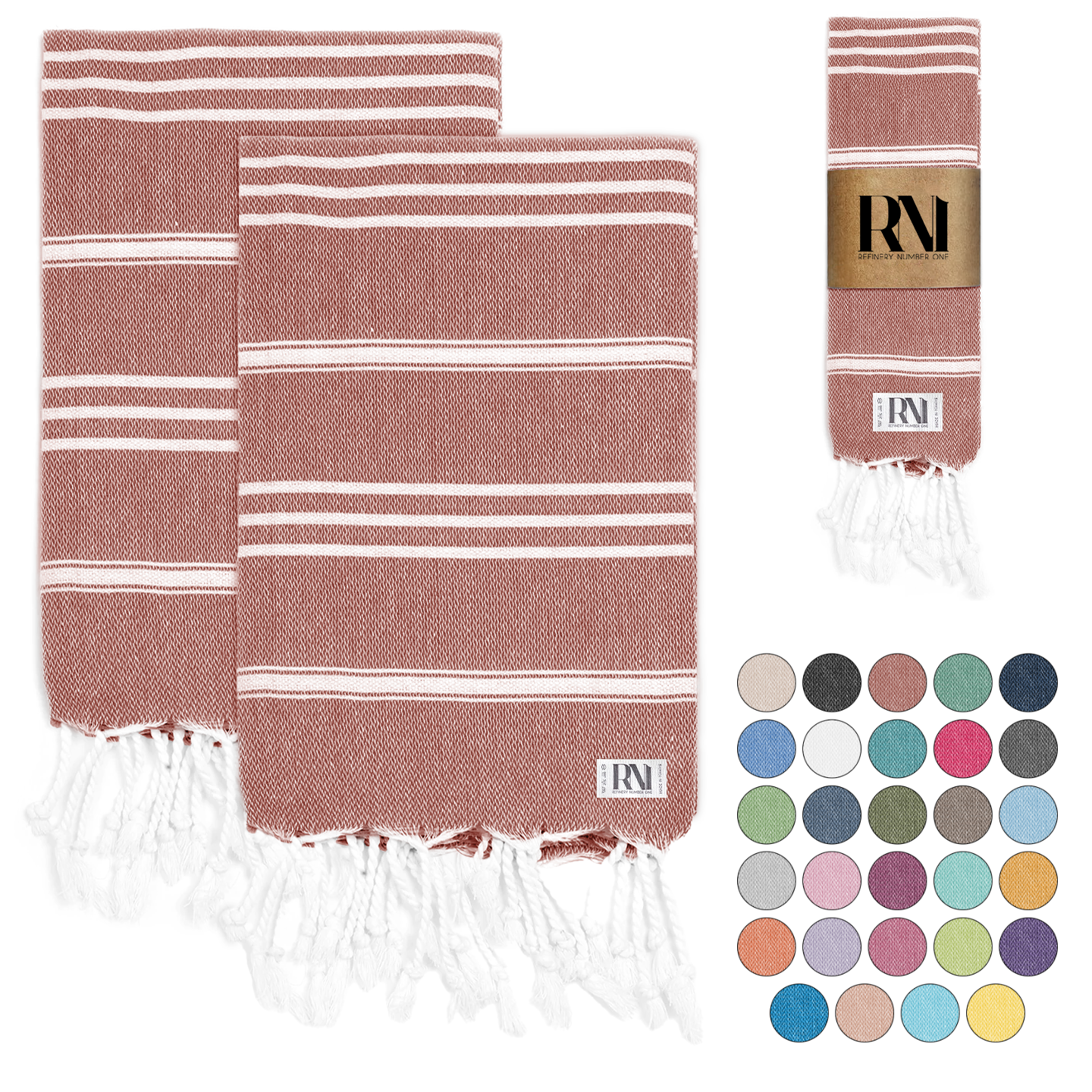 Istanbul Classic Turkish Hand Towel Set for Kitchen, Bath, Beach, Gym, Yoga and Travel
