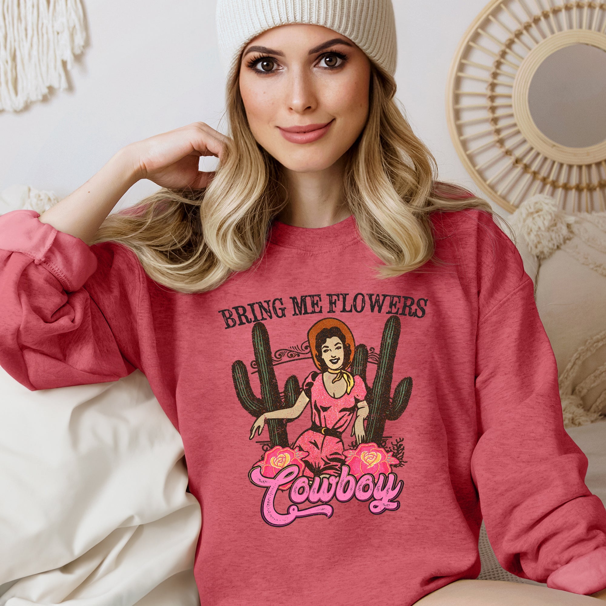 Bring Me Flowers Cowboy Western Country Valentine's Day Heritage Graphic Sweatshirt