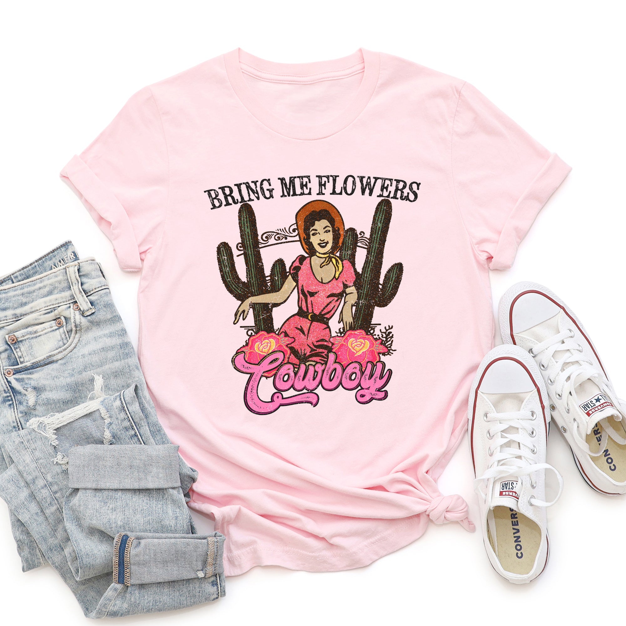 Bring Me Flowers Cowboy Western Country Valentine's Day Rustic Rodeo Inspired Graphic Tee