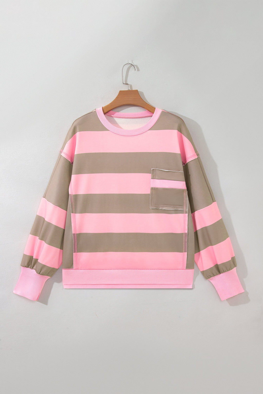Stripe Colorblock Patch Pocket Long Sleeve Oversized Sweatshirt