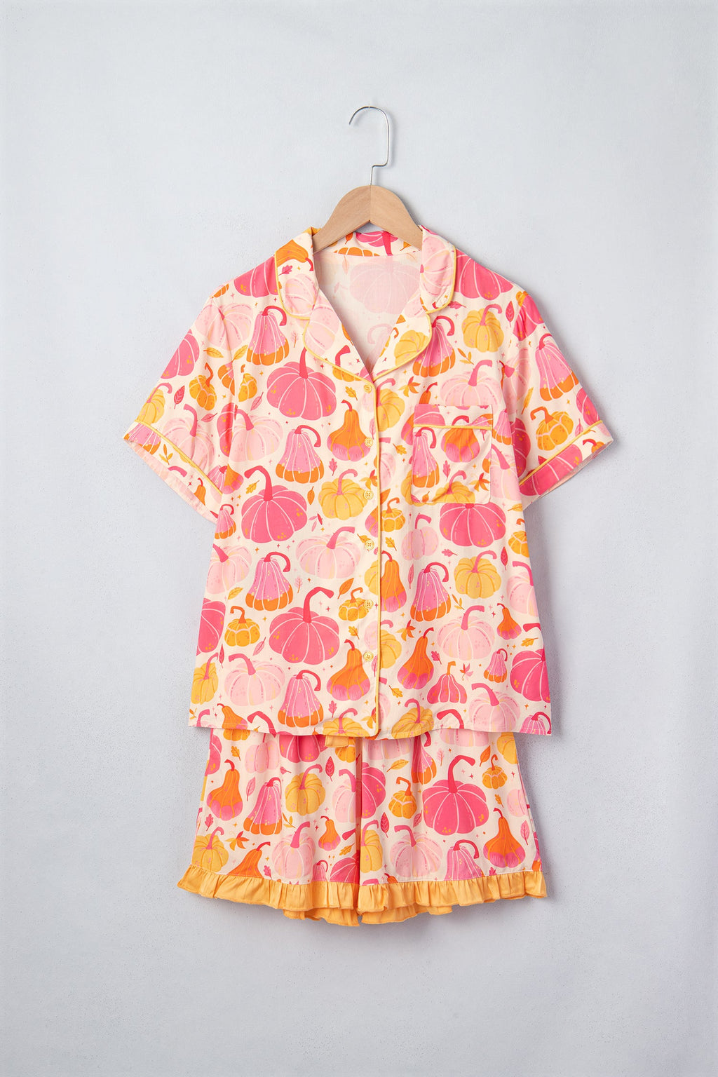 Halloween Pumpkin Top & Ruffle Shorts Lounge Set