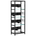 4 Tier Display Shelf With RGB Lights, LED Lighted Curio Cabinet With Adjustable Storage Box & Hooks - Black