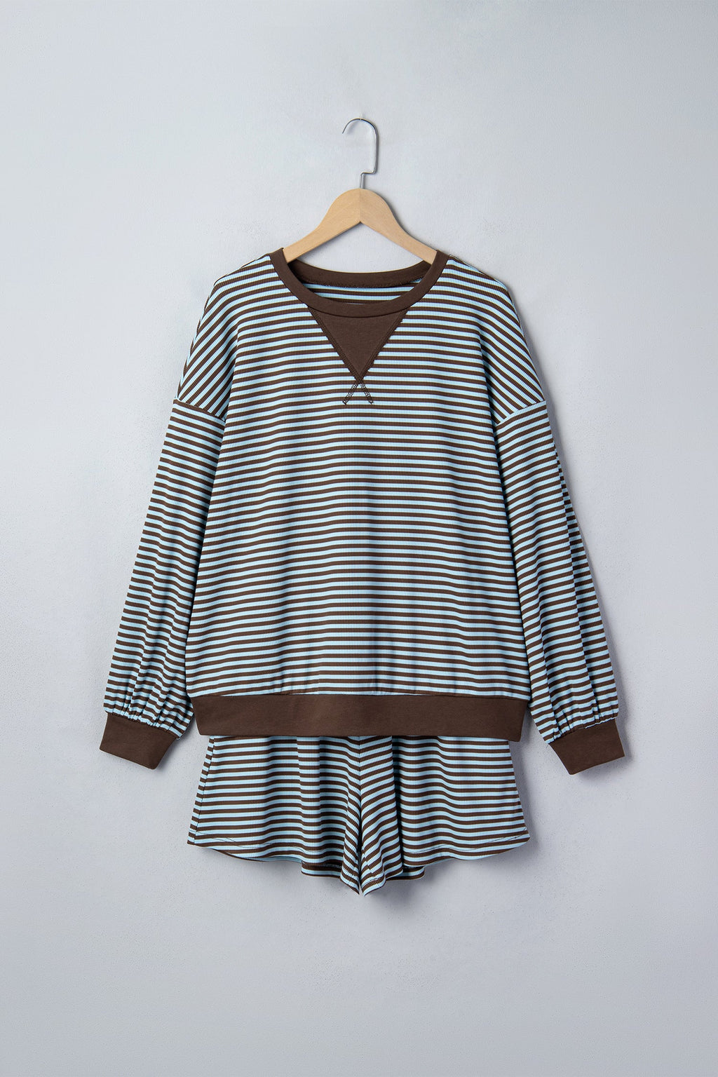 Stripe Oversized Long Sleeve Top & Drawstring Shorts Set
