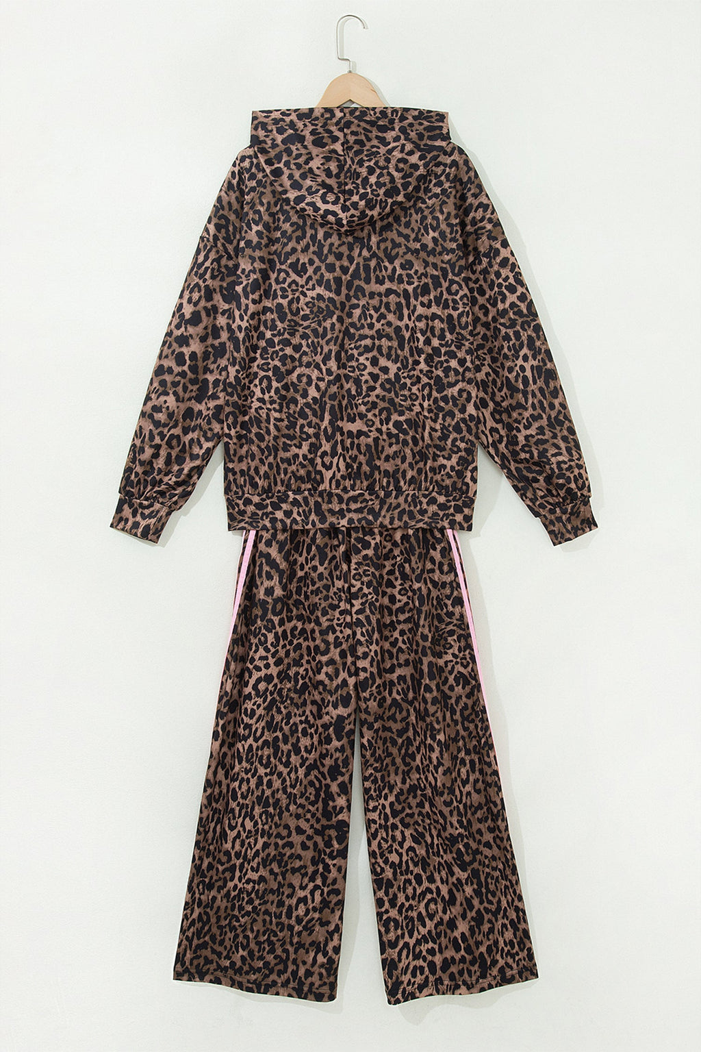 Leopard Contrast Stripe Hoodie & Drawstring Pants Set