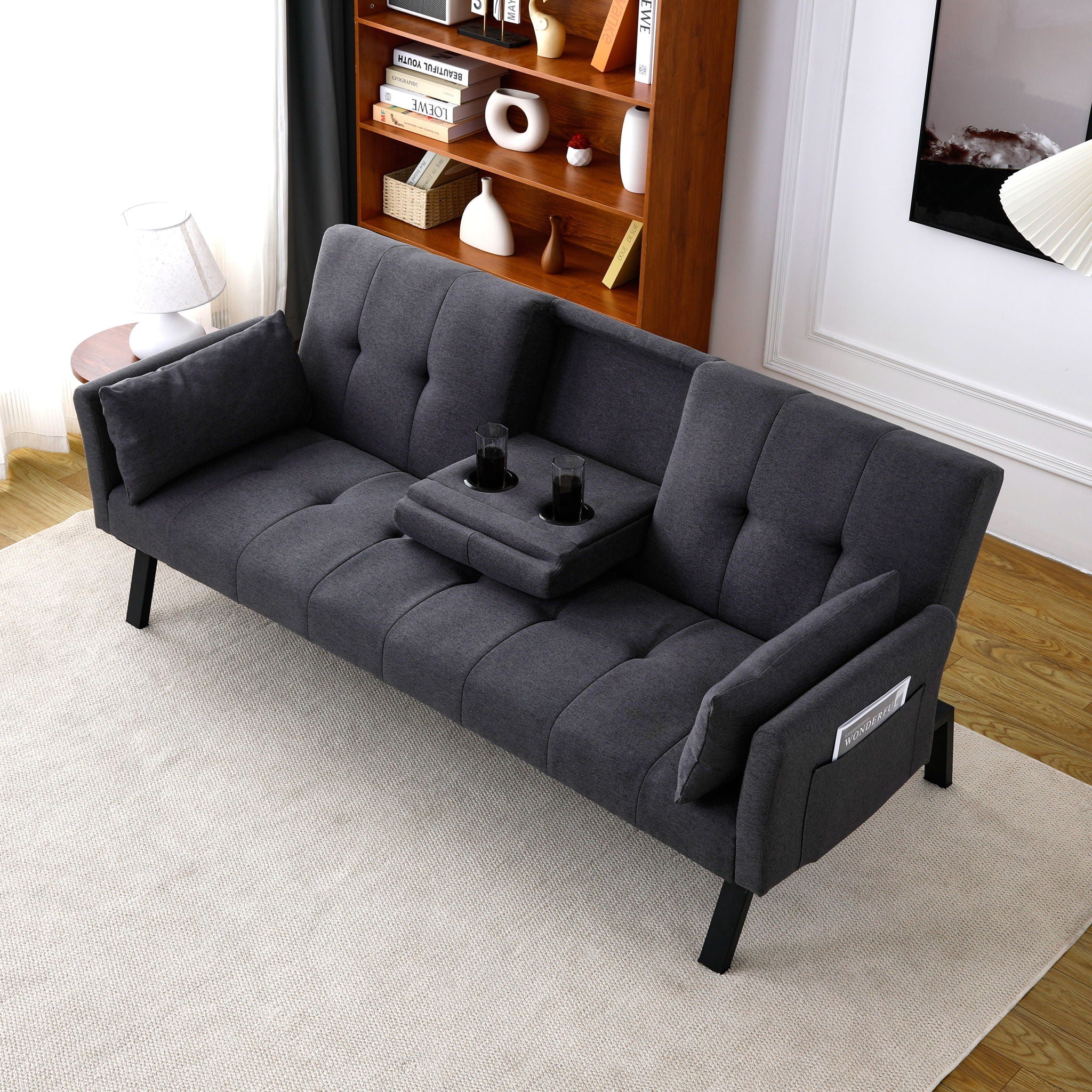 Sofa Bed With Foldable Design And Cup Holder