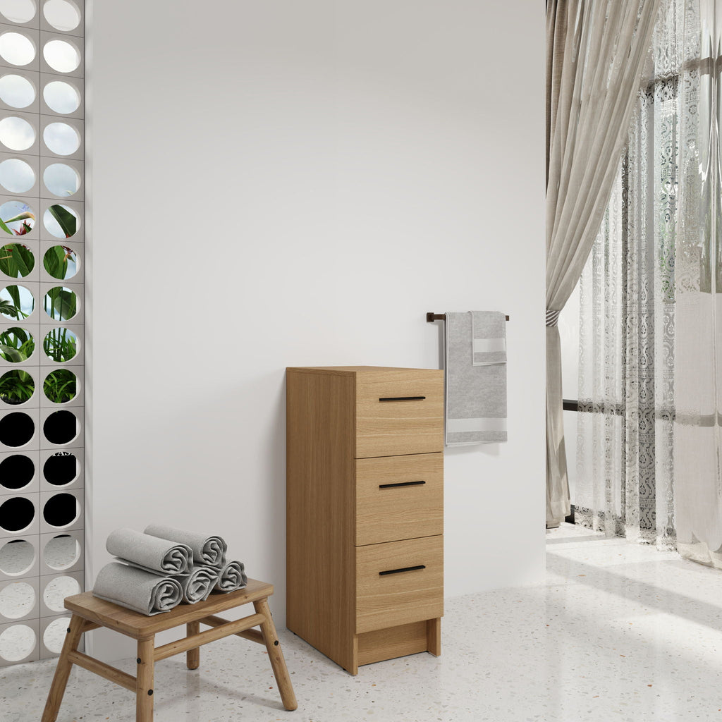 Slim Freestanding Bathroom Storage Cabinet, 3 Drawers - Light Oak