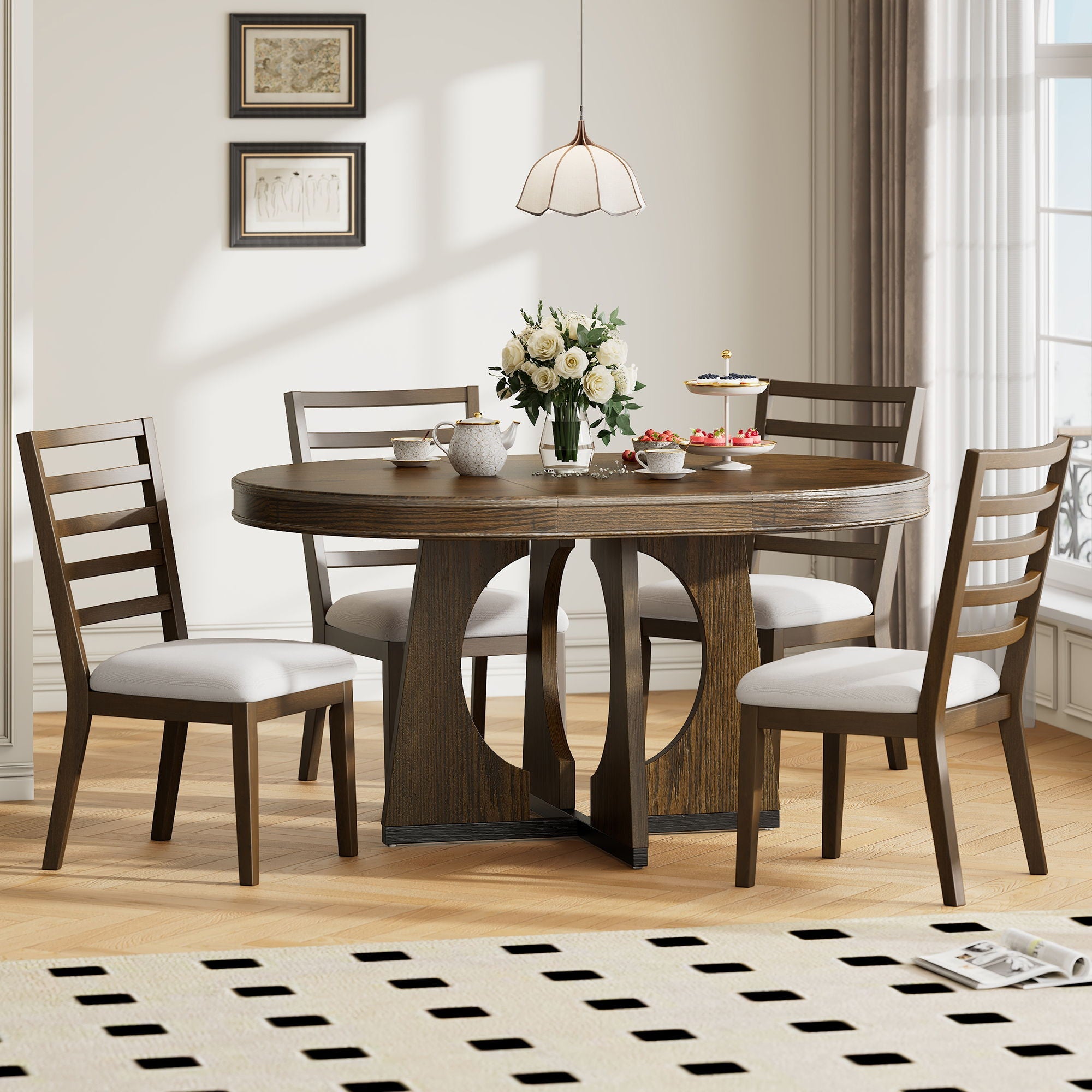 Round Dining Table Set For 4 With Chairs