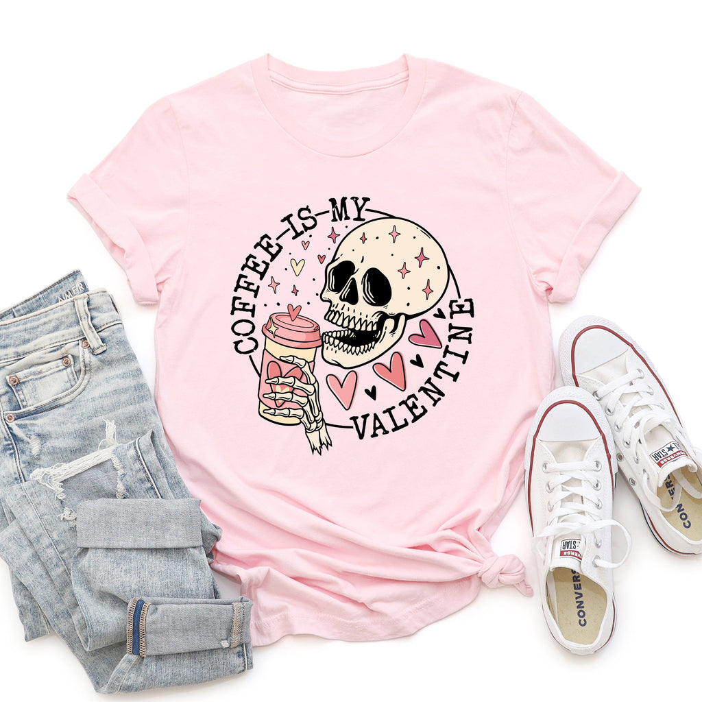 Coffee Is My Valentine Skeleton Caffeine For Coffee Lovers Valentine's Day Edition Graphic Tee